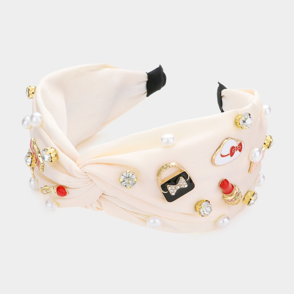 Neutral Lipstick Pearl Crystal Headband Hair Bling Jewel Statement Accessory